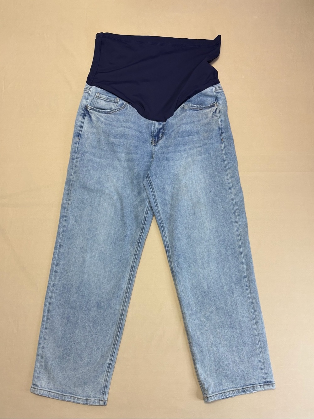 PinkBlush Maternity Full Panel Cropped Wide Leg Jeans Size 31 Light Wash